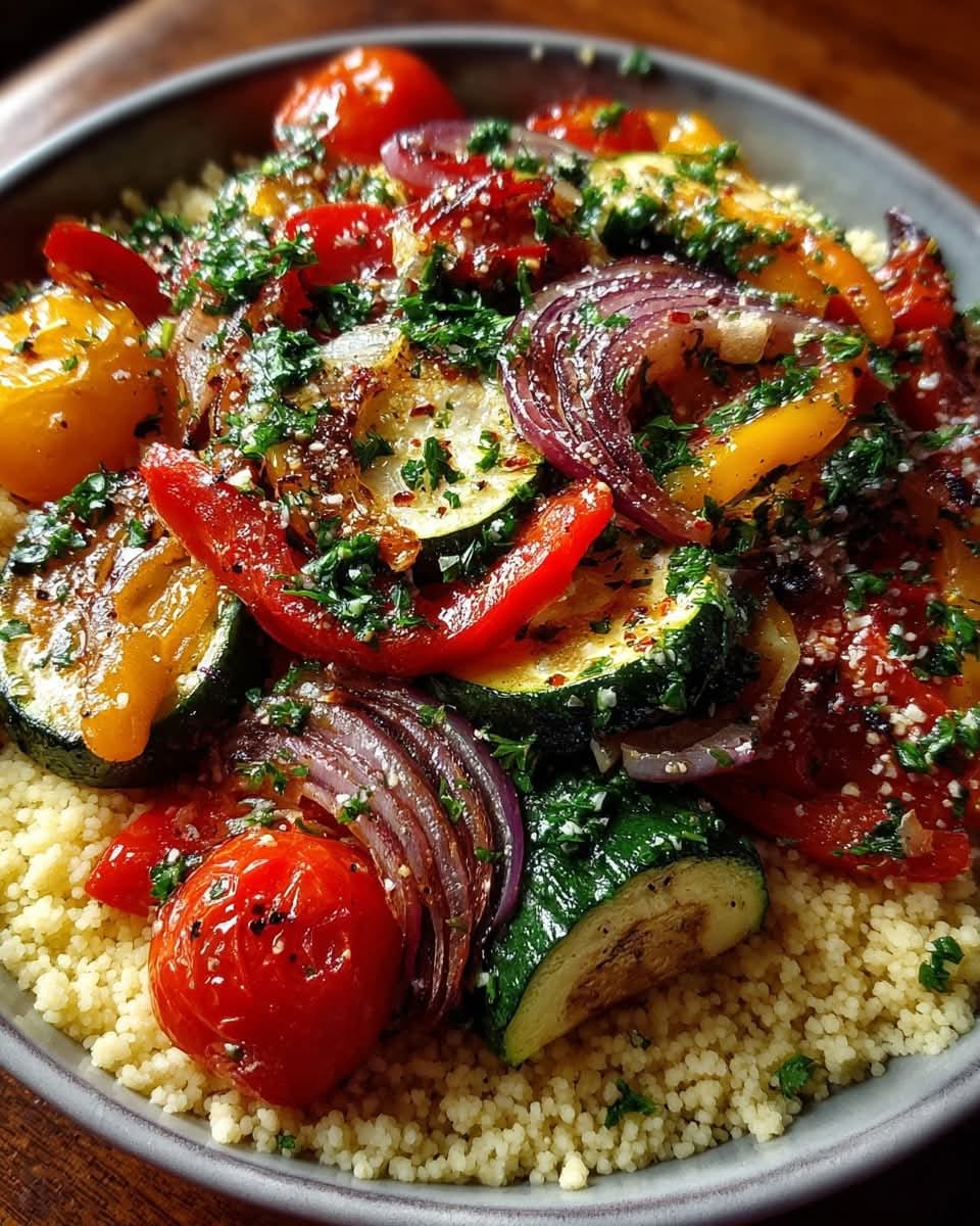 Mediterranean Roasted Veggie Couscous with Garlic Lemon Dressing 1
