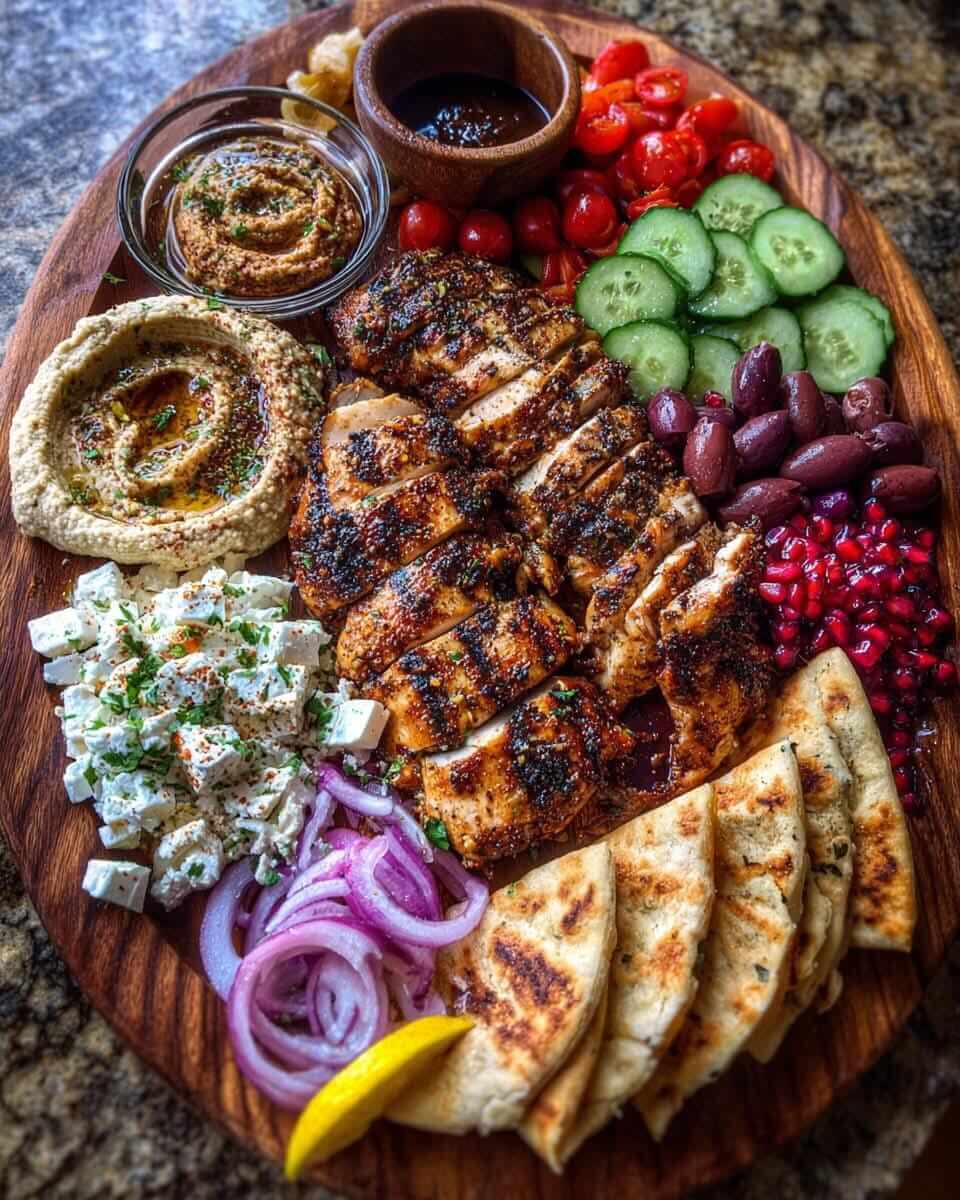 Mediterranean Greek Chicken Mezze Platter with Pomegranate Drizzle 1