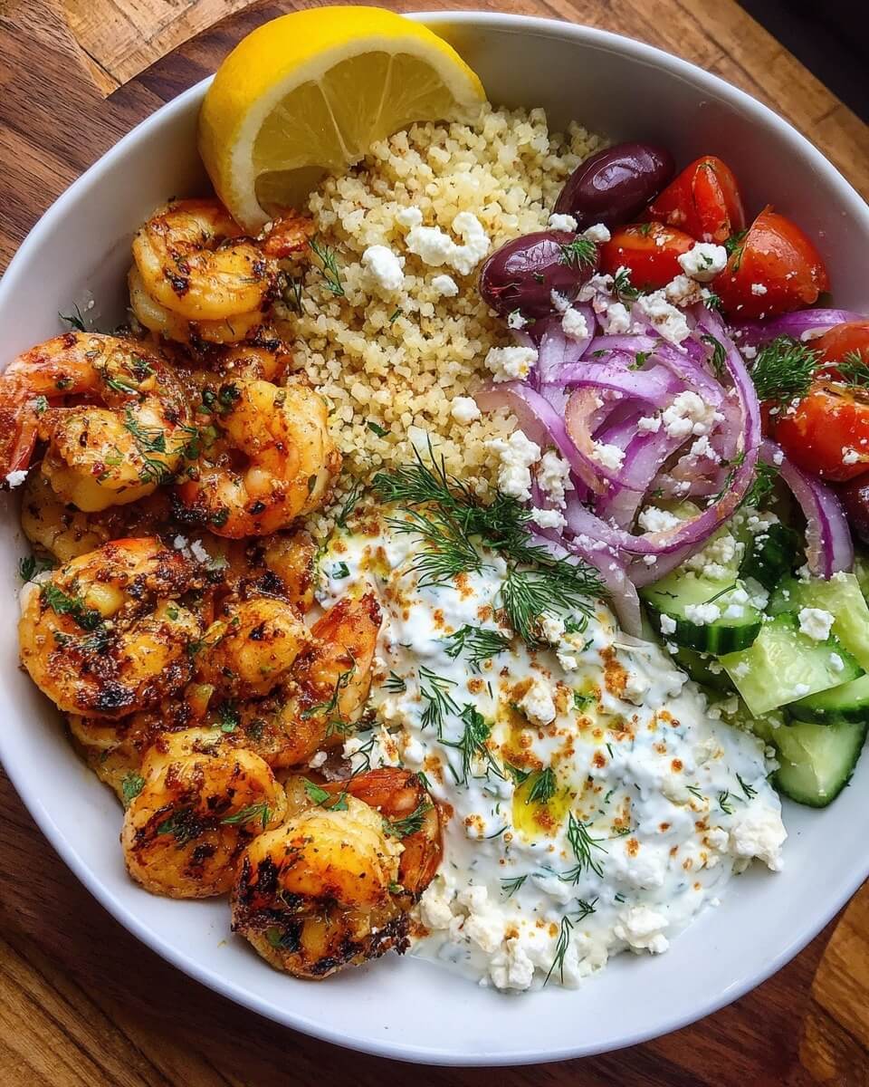 Mediterranean Greek Shrimp Souvlaki Bowls with Garlic Sauce 1