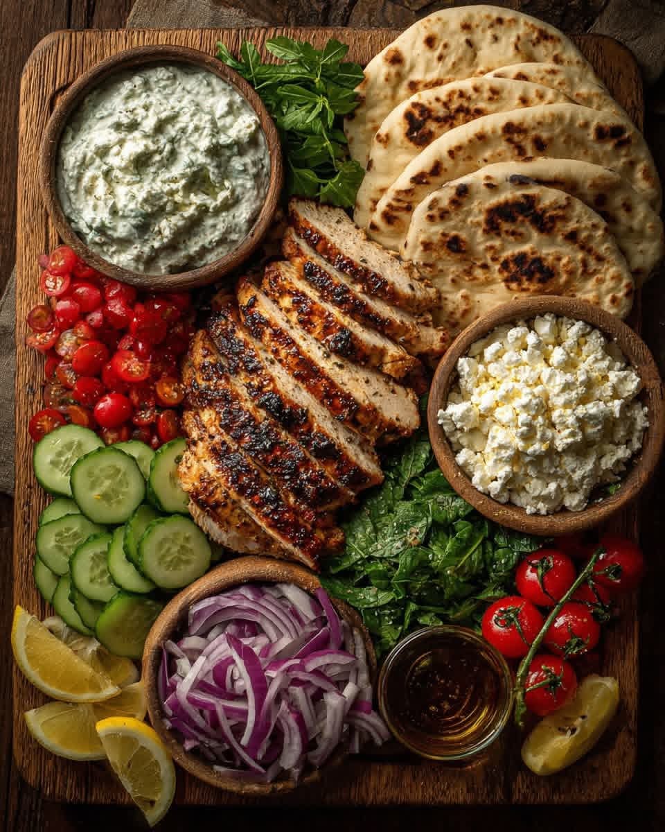 Mediterranean Greek Chicken Pita Wrap Party Board 1