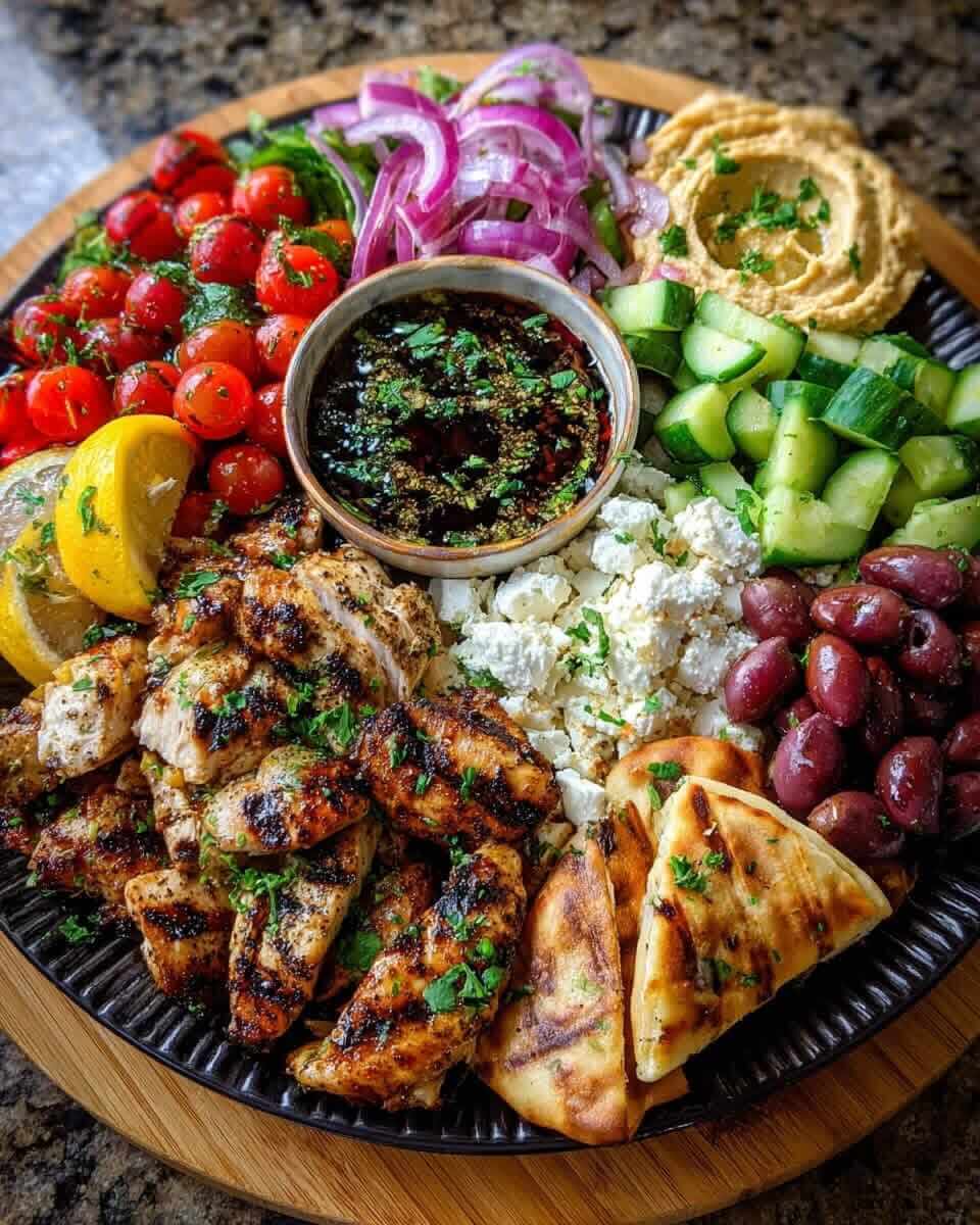 Mediterranean Greek Chicken Mezze Platter with Balsamic Drizzle 1