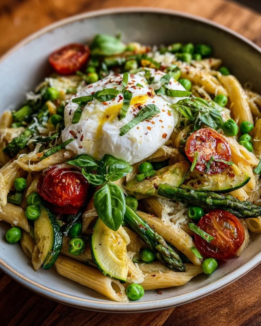 Mediterranean Burrata Pasta Primavera with Spring Veggies 1