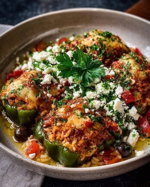 Stuffed Peppers with Ground Beef & Rice Mediterranean Style 1
