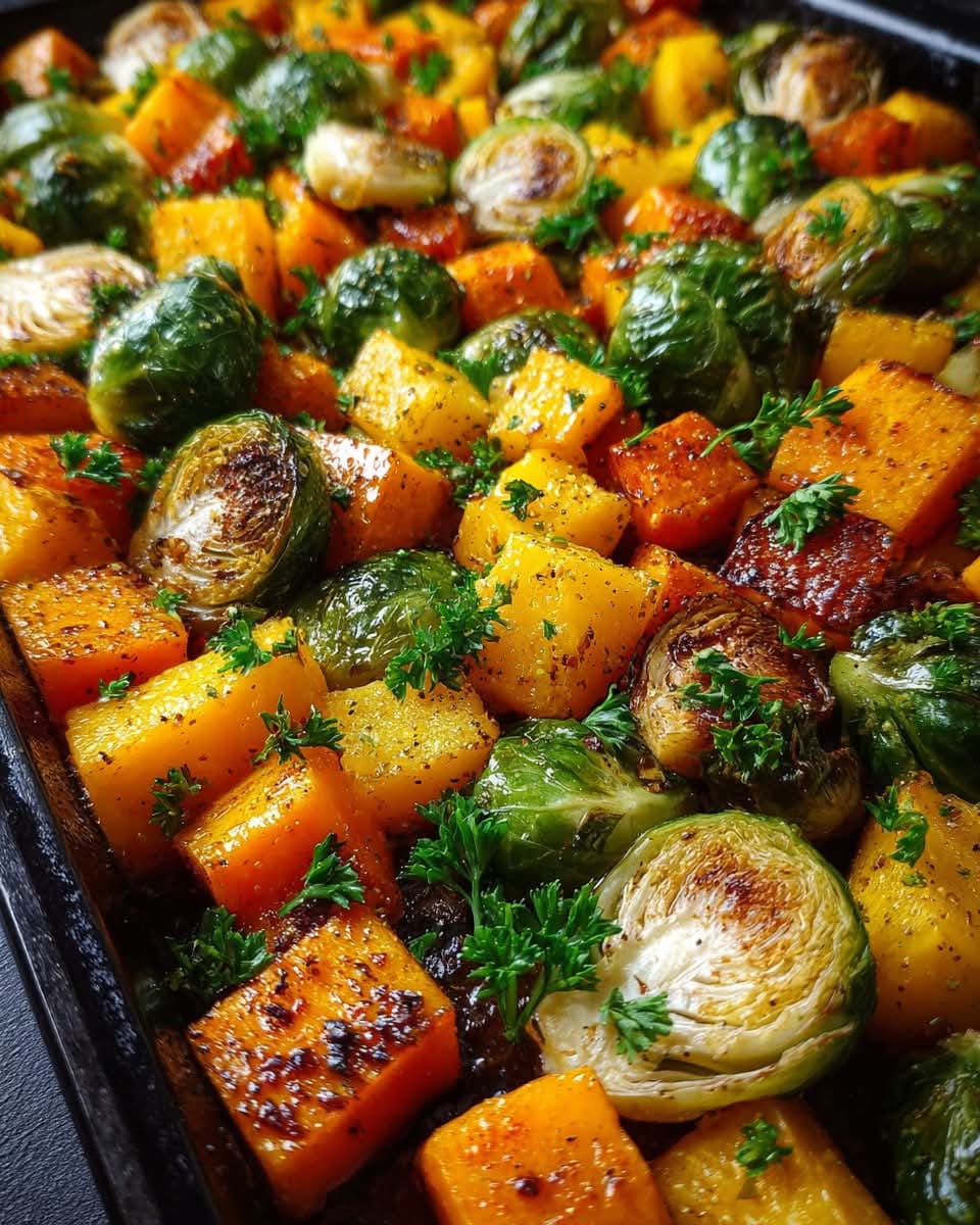 Roasted Brussels Sprouts & Butternut Squash with Maple-Balsamic Glaze 1