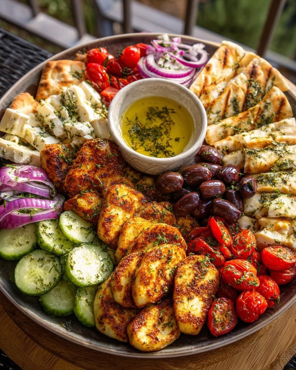 Mediterranean Greek Halloumi Mezze Platter with Lemon Herb Dressing 1