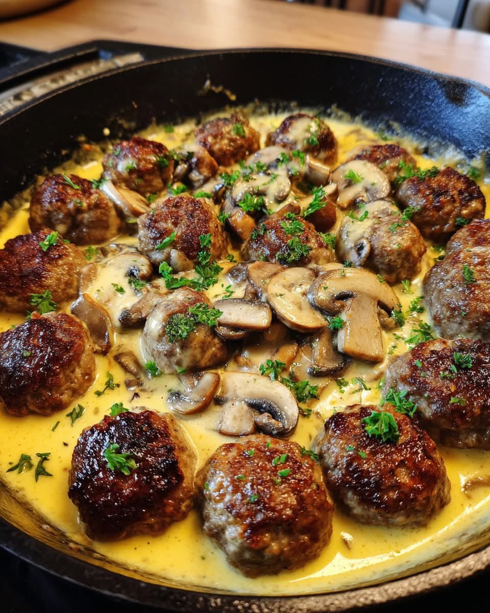 Mediterranean One-Pan Creamy Mushroom Meatballs 1