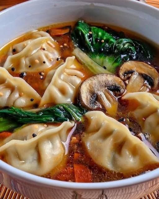 Mediterranean Potsticker Soup with Mushrooms and Bok Choy 1