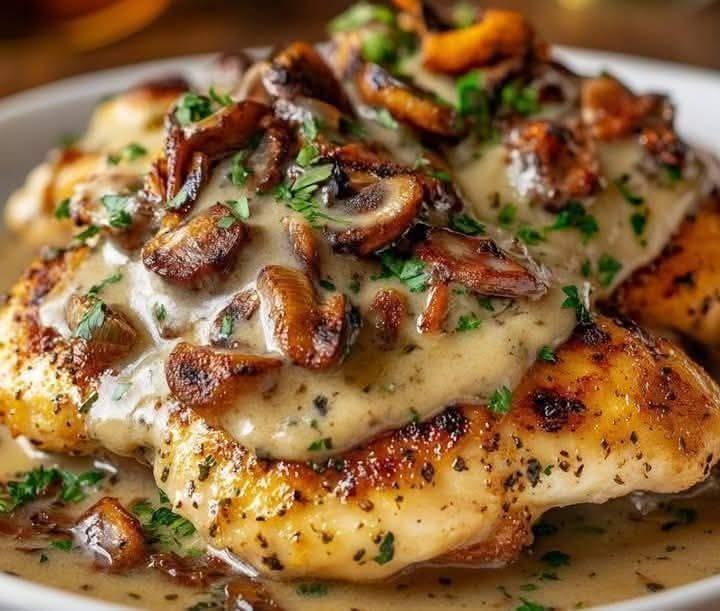 Mediterranean Juicy Grilled Chicken Smothered in Mushrooms, Onions, and Melted Cheese  1