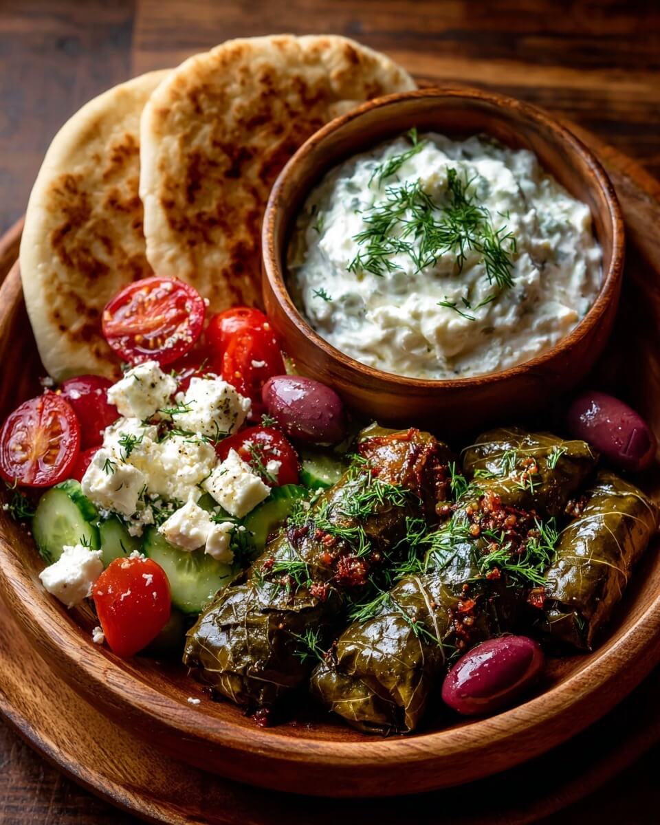 Mediterranean Greek Mezze with Dolmas & Tzatziki 1
