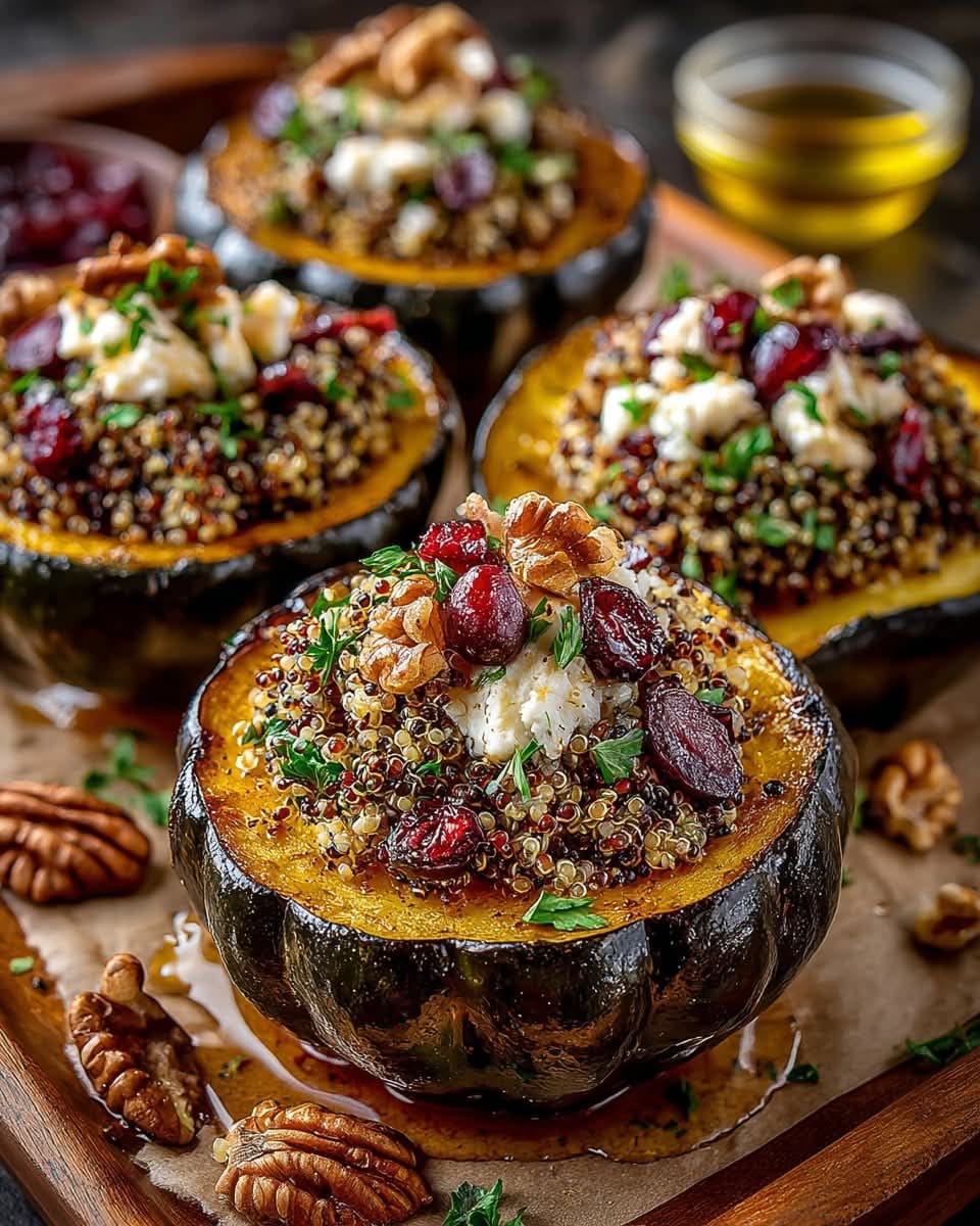 Mediterranean Stuffed Acorn Squash with Quinoa, Cranberries & Feta 1