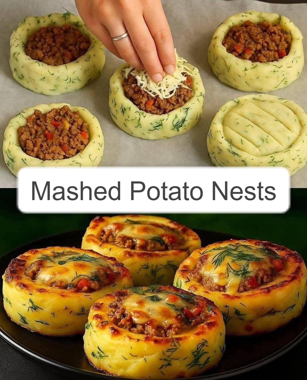 Cheesy Mashed Potato Nests Stuffed with Savory Ground Meat 1