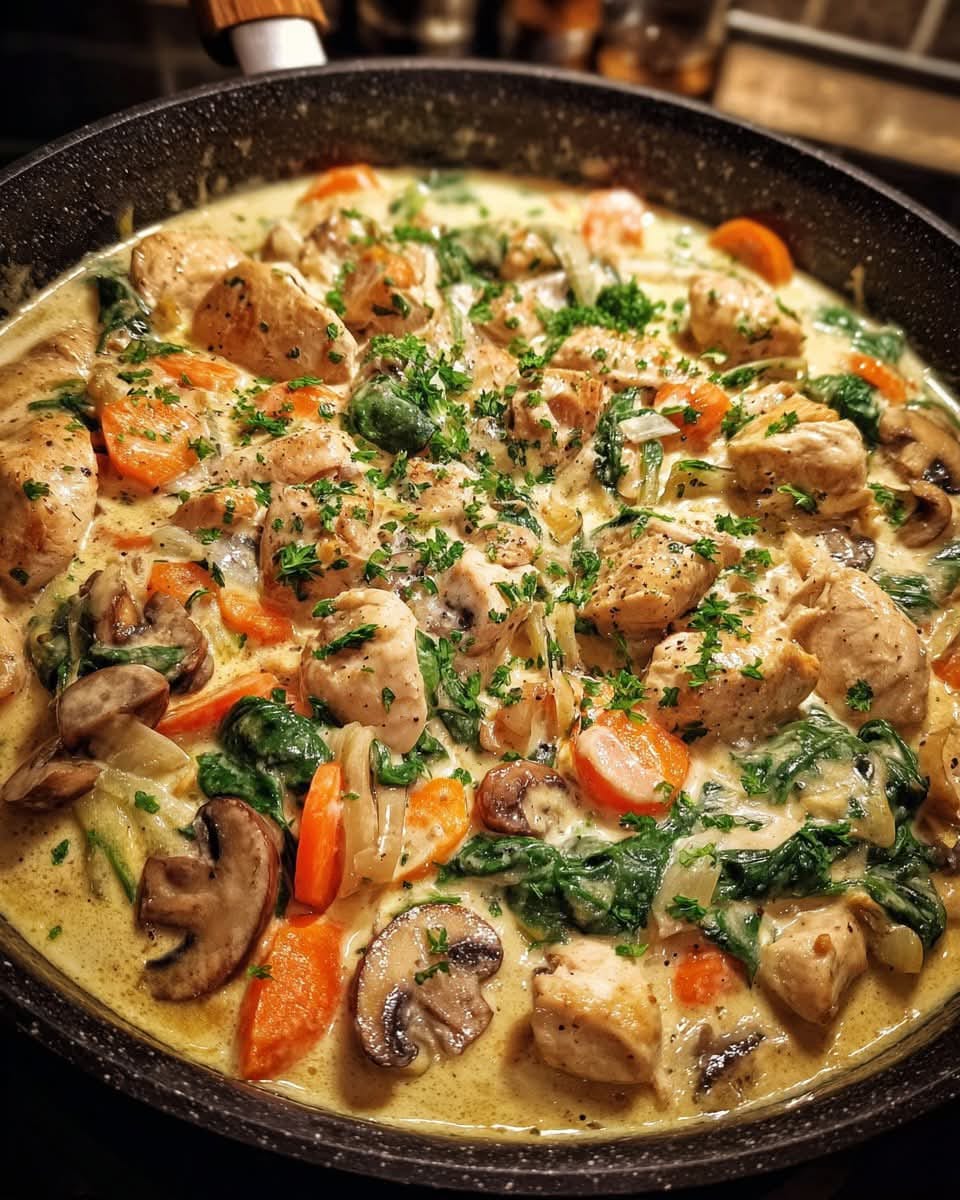 Mediterranean Creamy Slow-Cooked Chicken Stroganoff with Spinach, Mushrooms & Carrots 1