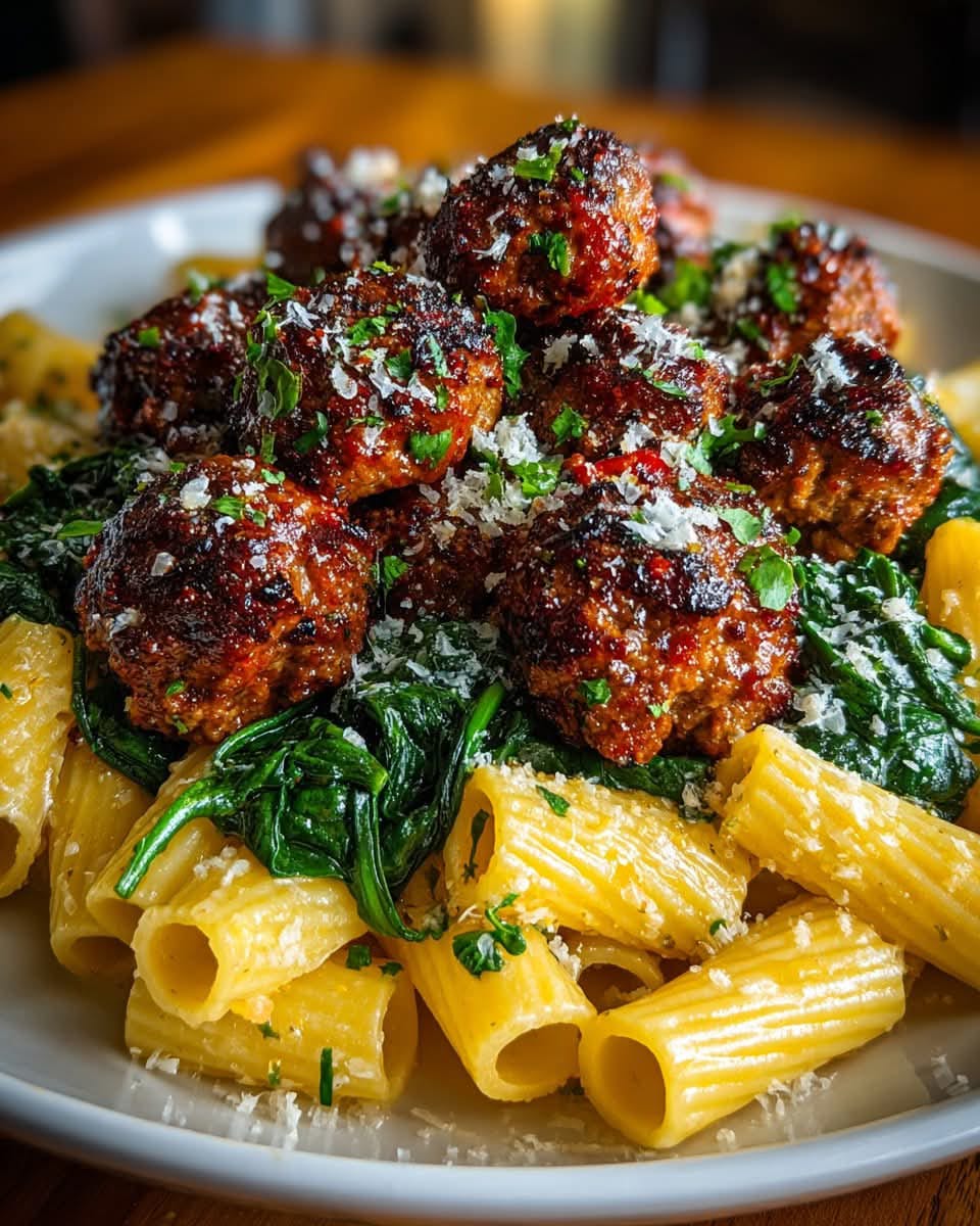 Mediterranean Zesty Turkey & Ricotta Meatballs with Garlic Spinach Rigatoni 1
