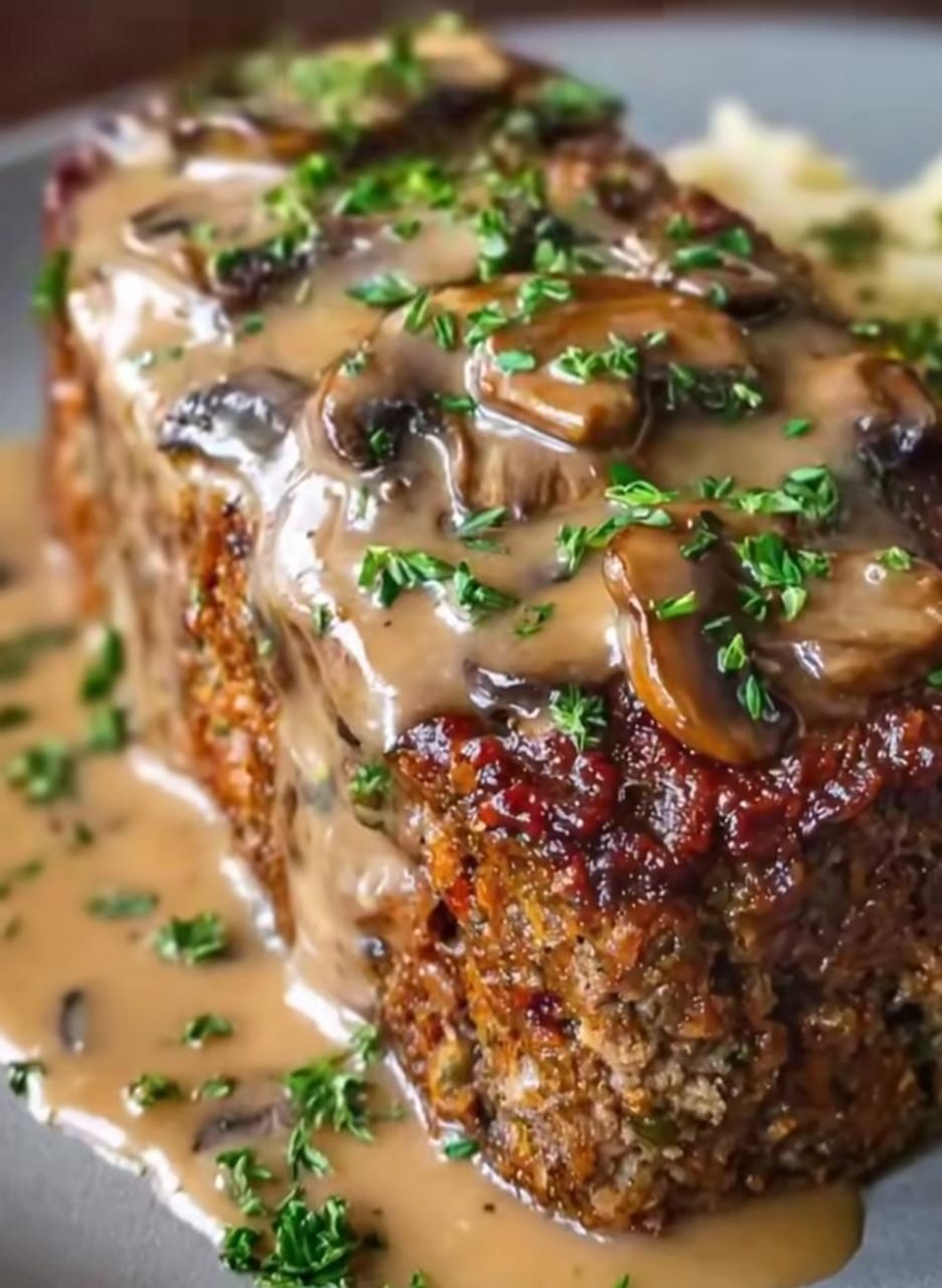 Mediterranean Salisbury Steak Meatloaf with Mushroom Gravy 1