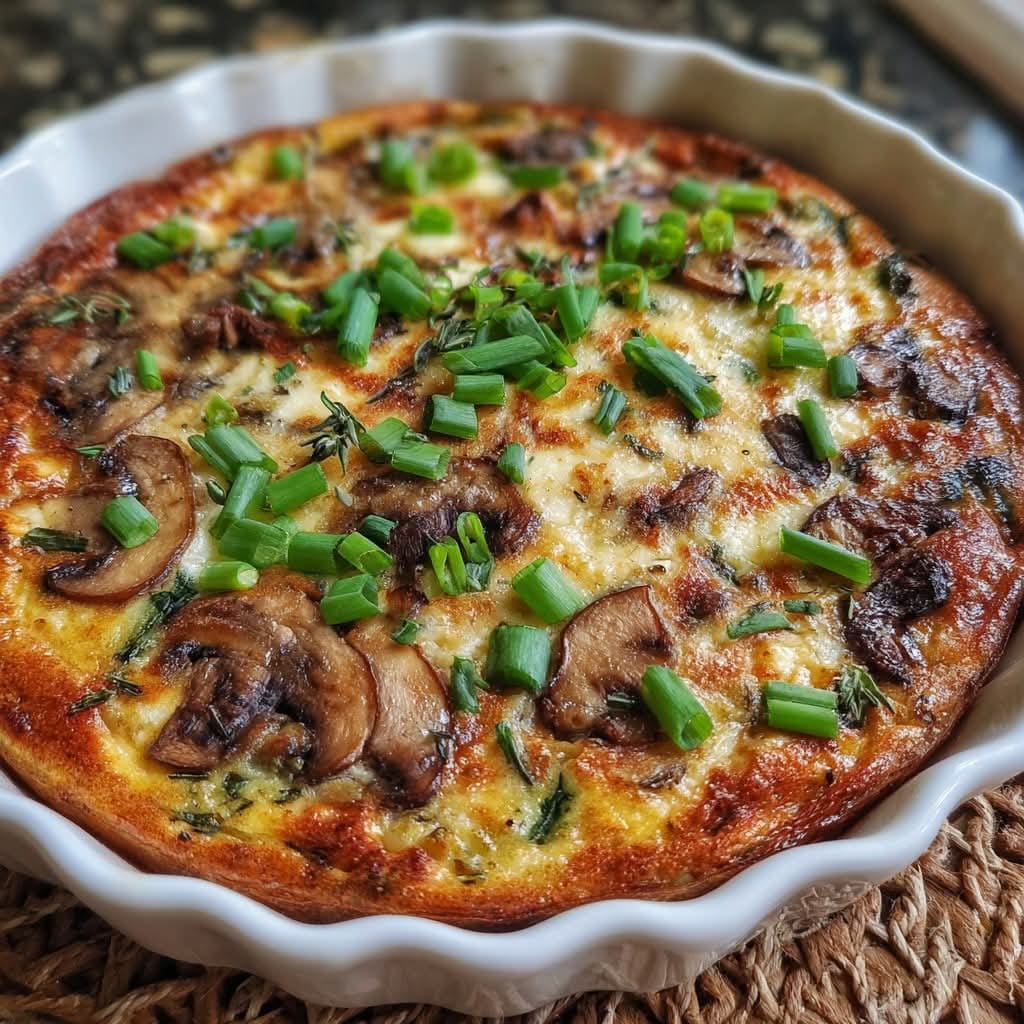 Mediterranean Mushroom, Swiss & Green Onion Crustless Quiche 1