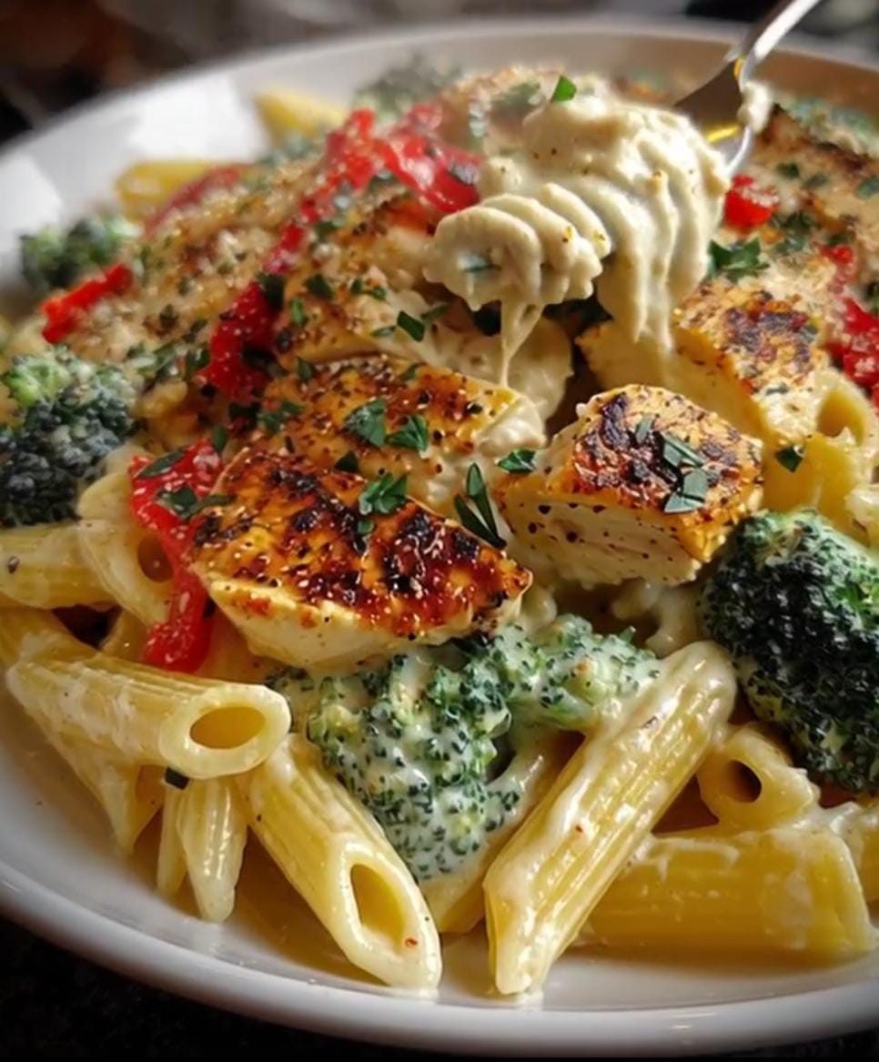 Mediterranean Ultimate Creamy Chicken Penne with Broccoli & Red Peppers 1