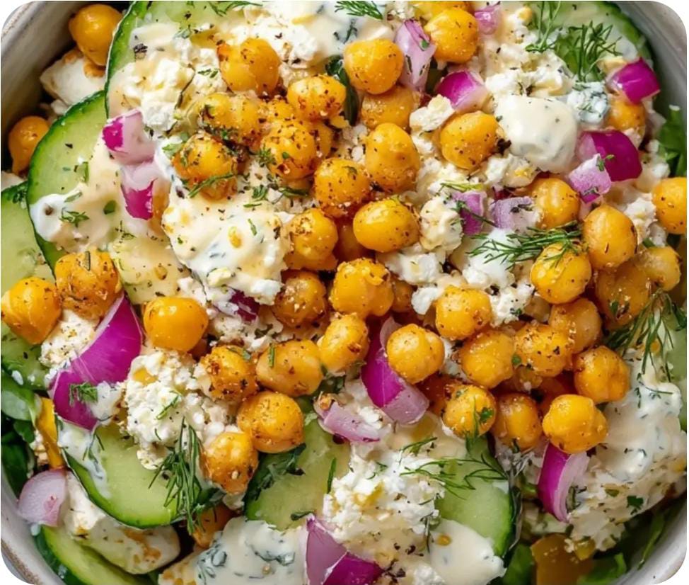 Mediterranean Cottage Cheese Chickpea Salad Bowl 1