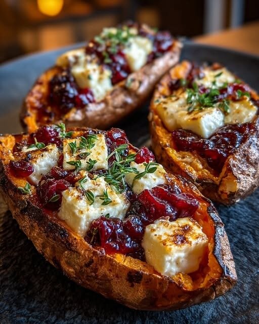 Mediterranean Brie and Cranberry Sweet Potato Skins 1