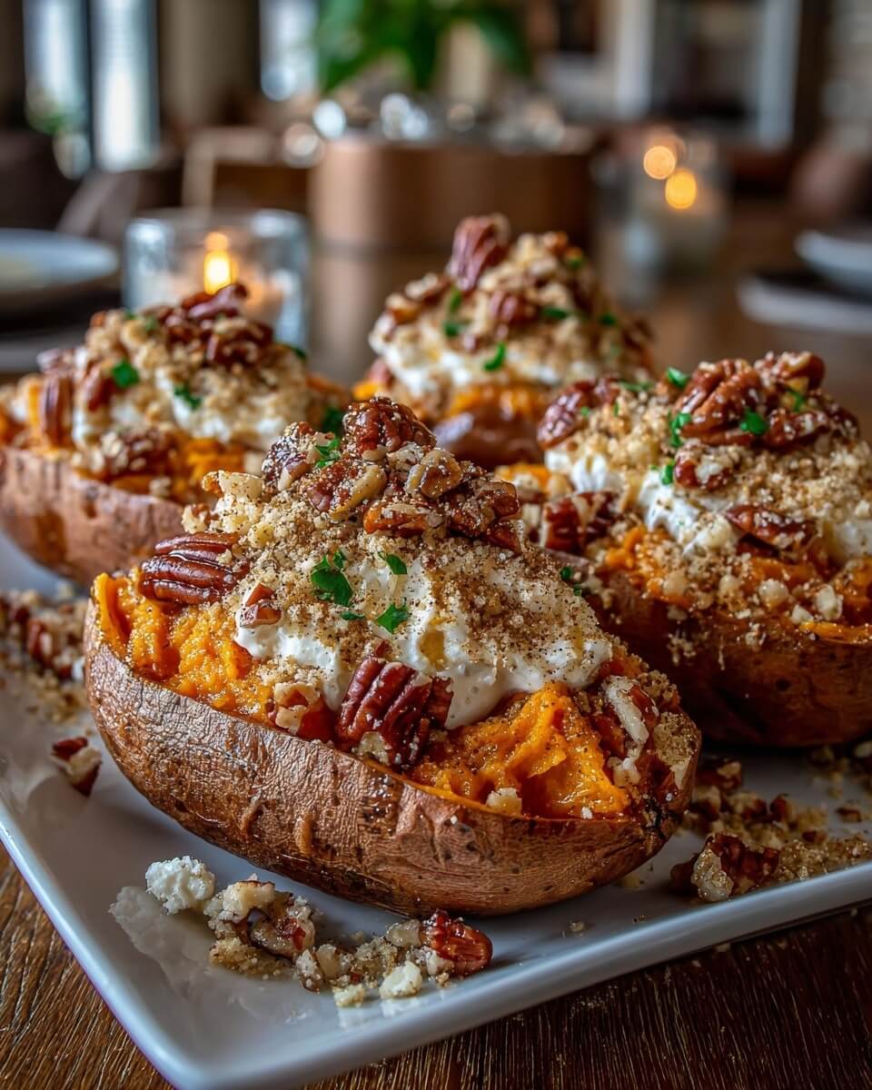 Mediterranean Twice-Baked Sweet Potatoes with Maple Butter & Pecan Crumble 1