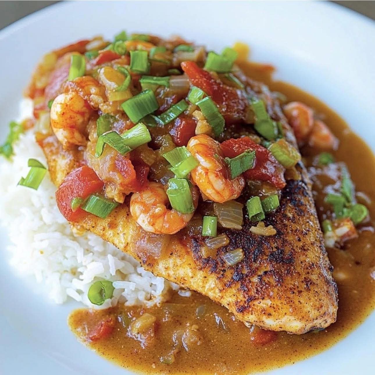 Mediterranean Blackened Catfish Smothered in Crawfish Étouffée 1