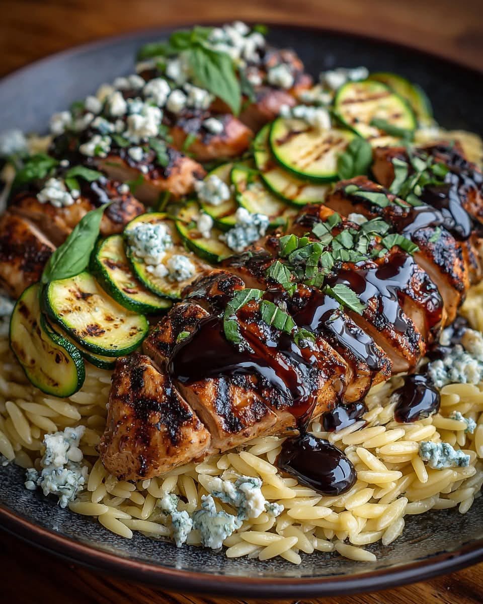 Mediterranean Balsamic Glazed Chicken & Orzo with Feta & Grilled Zucchini 1