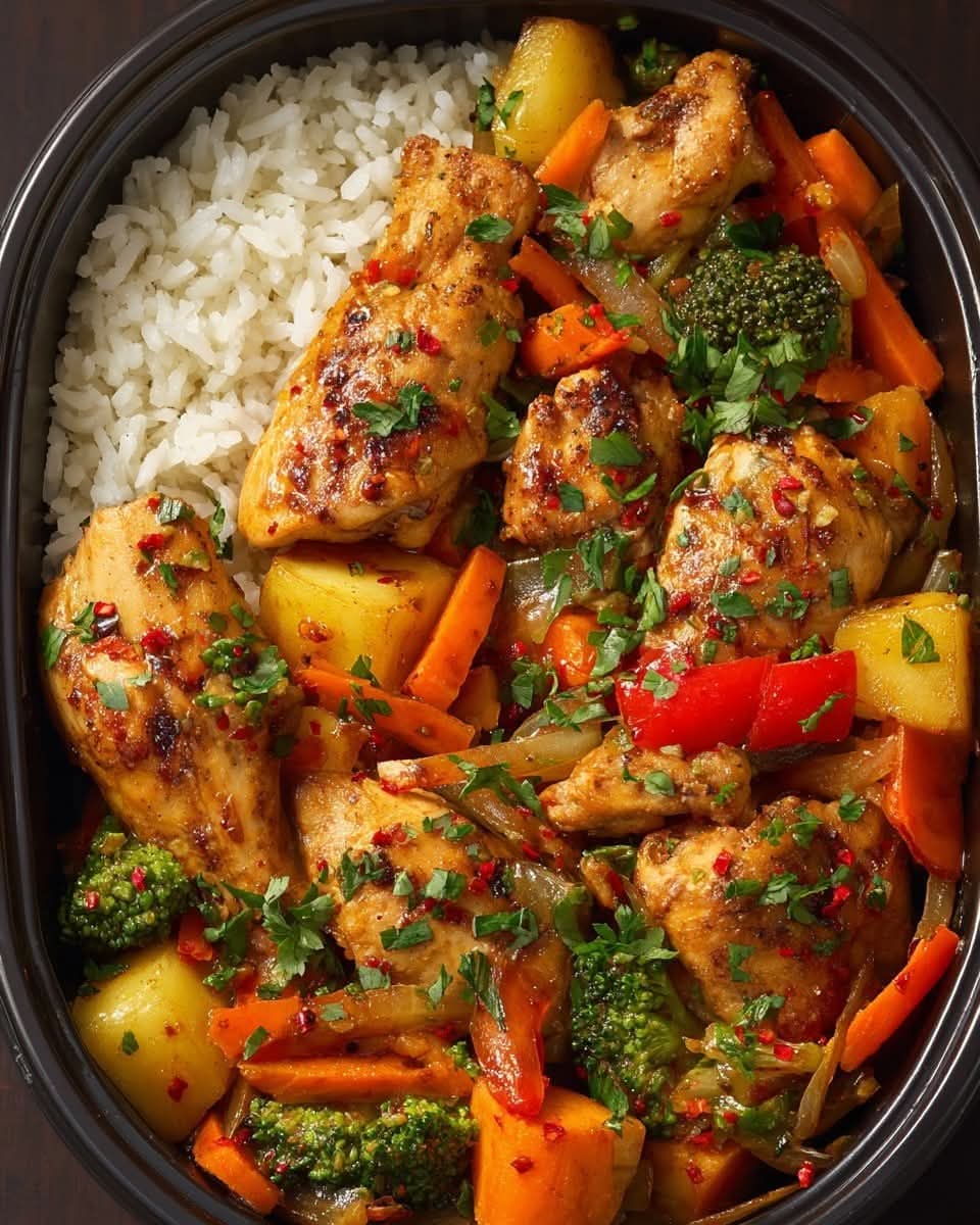 Mediterranean Sweet & Spicy Chicken Stir-Fry with Pineapple, Veggies & Rice 1