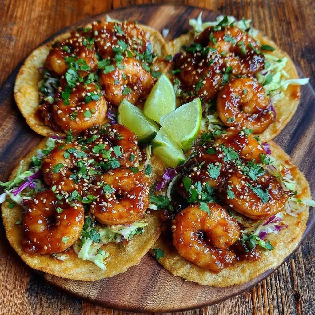 Mediterranean Gochujang Honey Glazed Shrimp Tacos 1