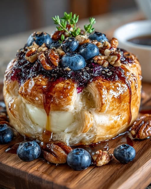 Mediterranean Blueberry Pecan Brie Wrapped in Puff Pastry 1