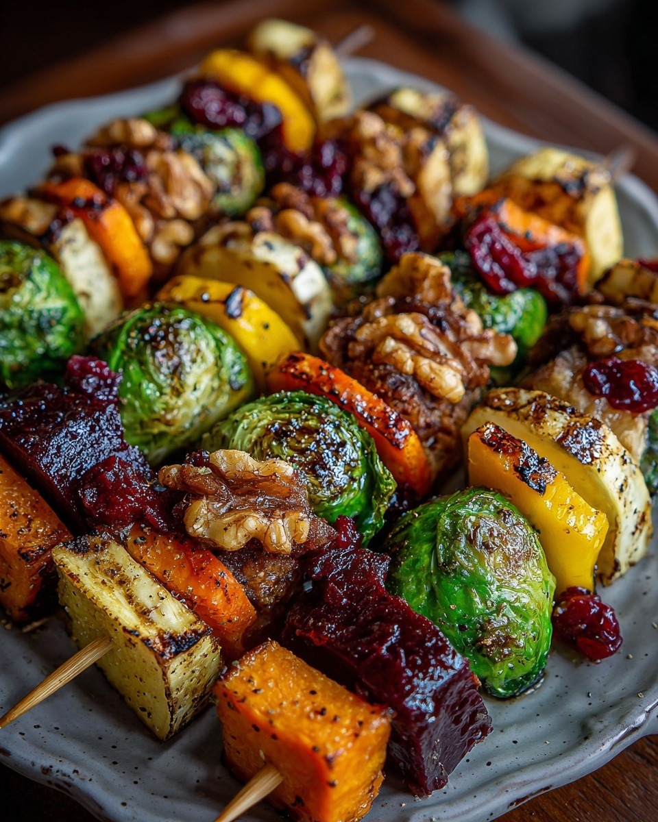 Mediterranean Caramelized Brussels Sprouts, Sweet Potato, Butternut Squash, Carrot & Beet Skewers with Walnuts & Cranberry-Honey Glaze 1