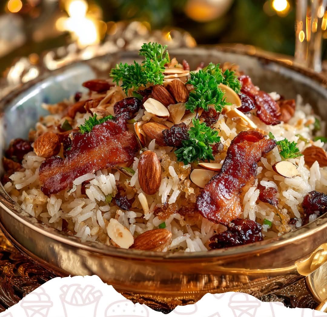 Mediterranean Christmas Rice Medley With Crispy Beef Toasted Almonds and Golden Raisins 1