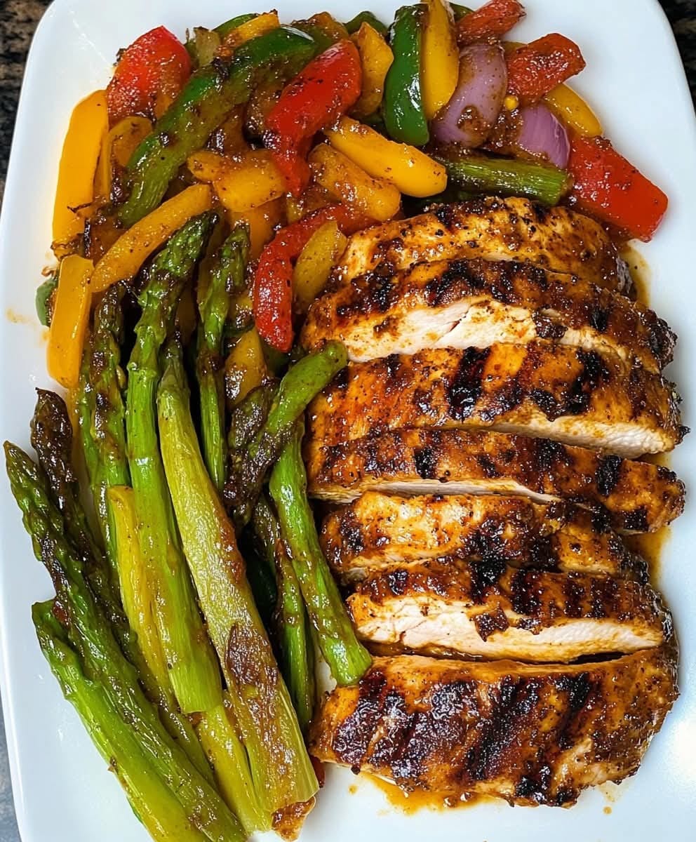 Mediterranean Cajun Grilled Chicken & Asparagus Fajita Plate 1