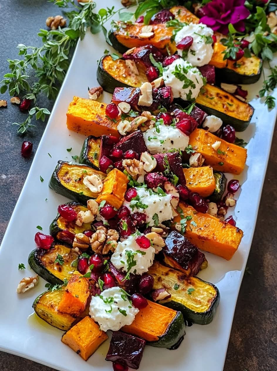 Mediterranean Golden Roasted Holiday Vegetable Zucchini Boats with Whipped Feta & Prosciutto 1