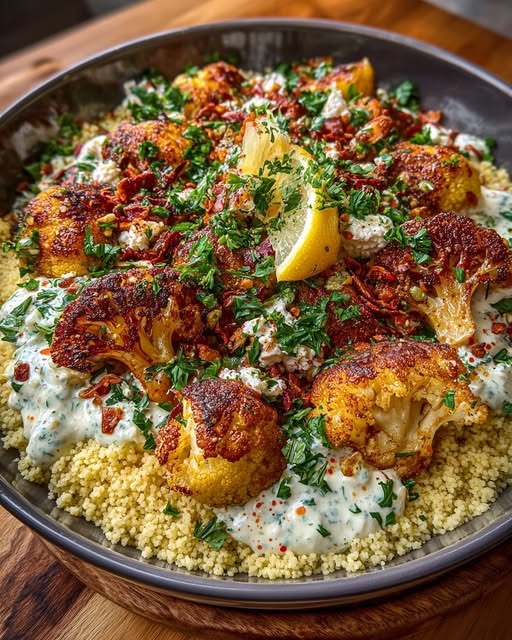 Mediterranean Roasted Cauliflower Couscous Bowl with Feta & Lemon Tahini 1