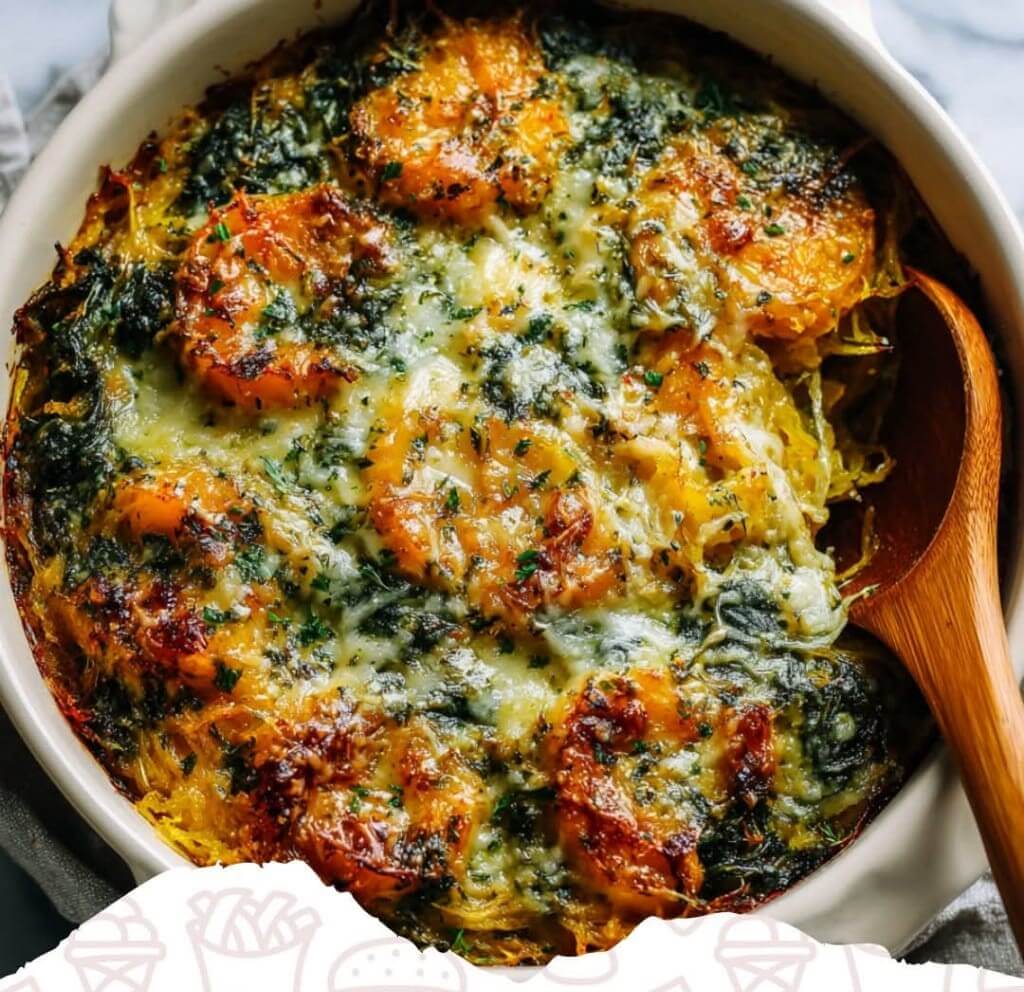 Mediterranean Full Moon Spinach Spaghetti Squash Bake With Melted Cheddar Glow 1