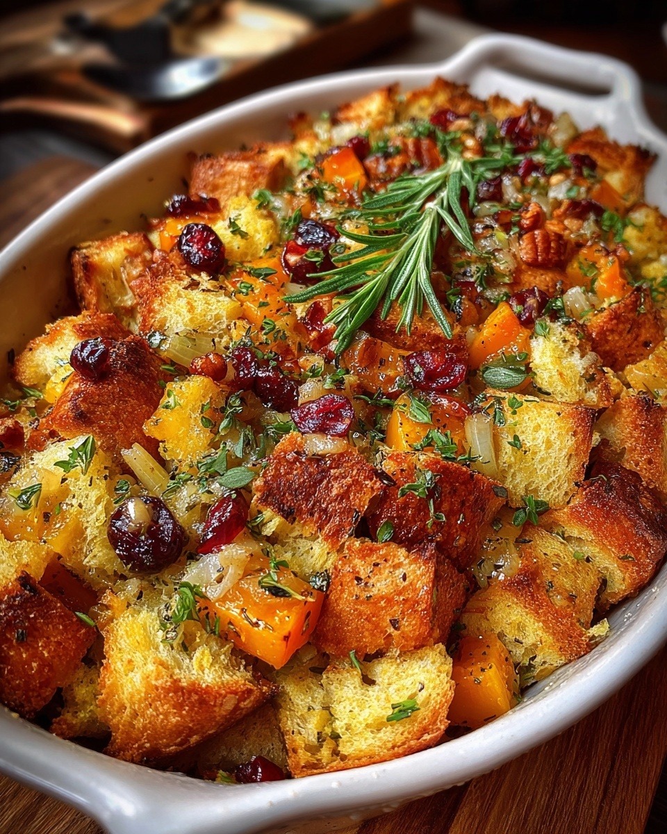 Mediterranean Caramelized Butternut Squash & Cranberry Holiday Stuffing Bake 1