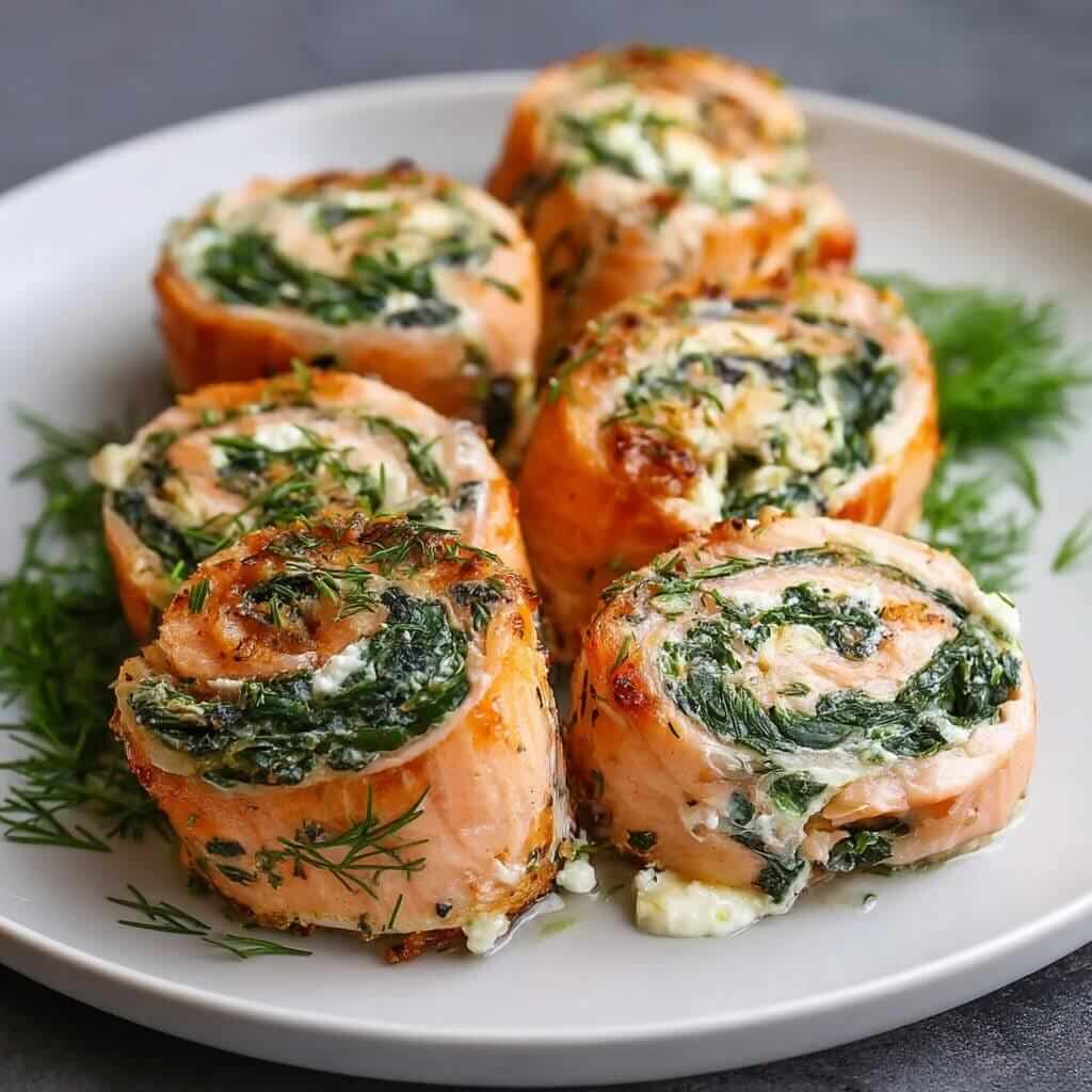Mediterranean Spinach and Feta Stuffed Salmon Pinwheels 1