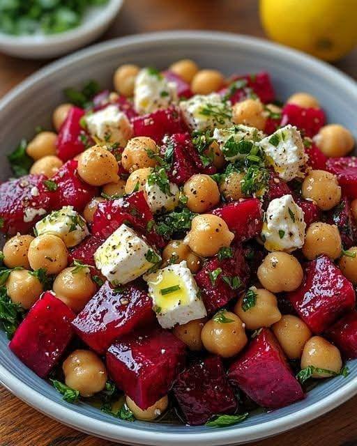Chickpea, Beet & Feta Salad with Lemon Garlic Vinaigrette 1