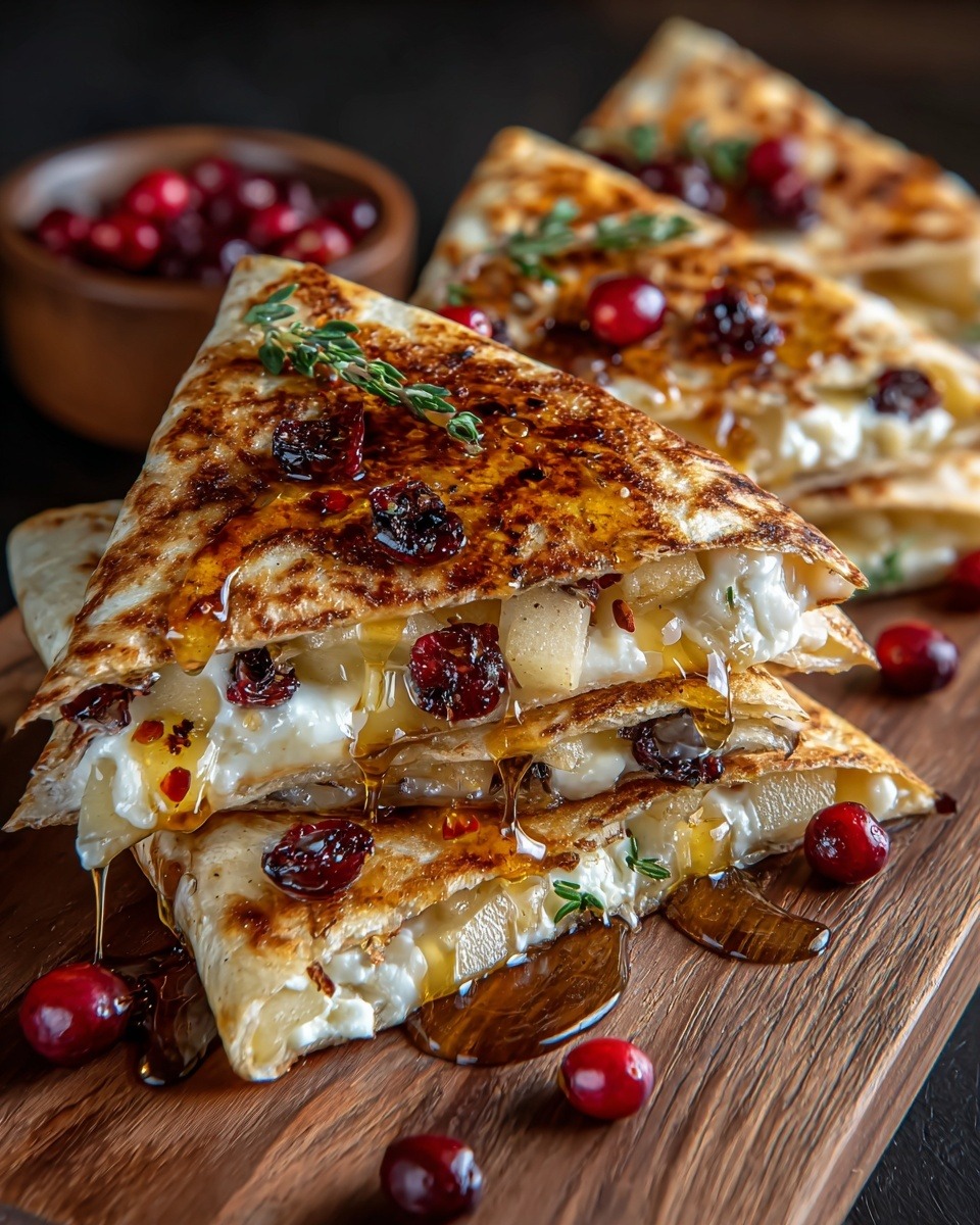 Mediterranean Pear Cranberry Brie Quesadillas with Hot Honey 1