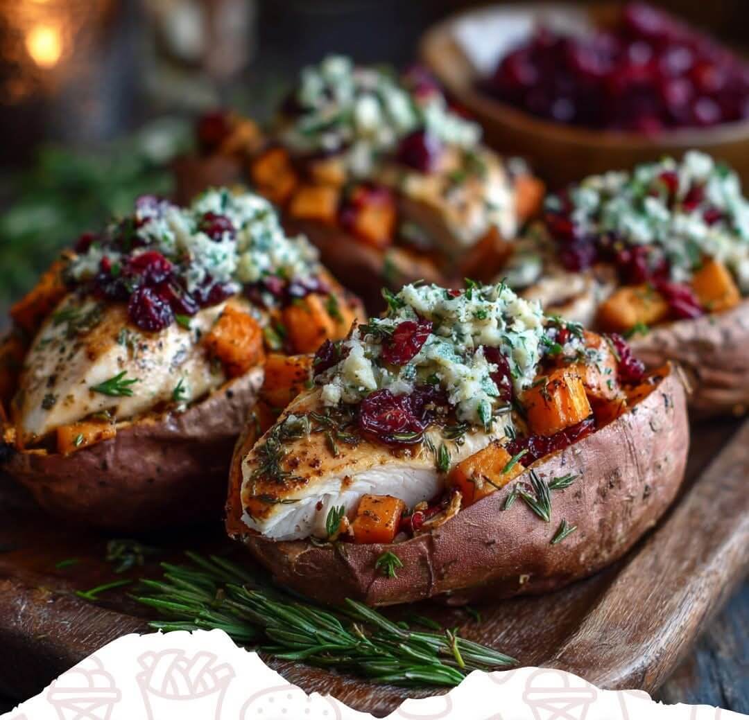Mediterranean Autumn Turkey and Cranberry Stuffed Sweet Potatoes with Herb Butter Magic 1
