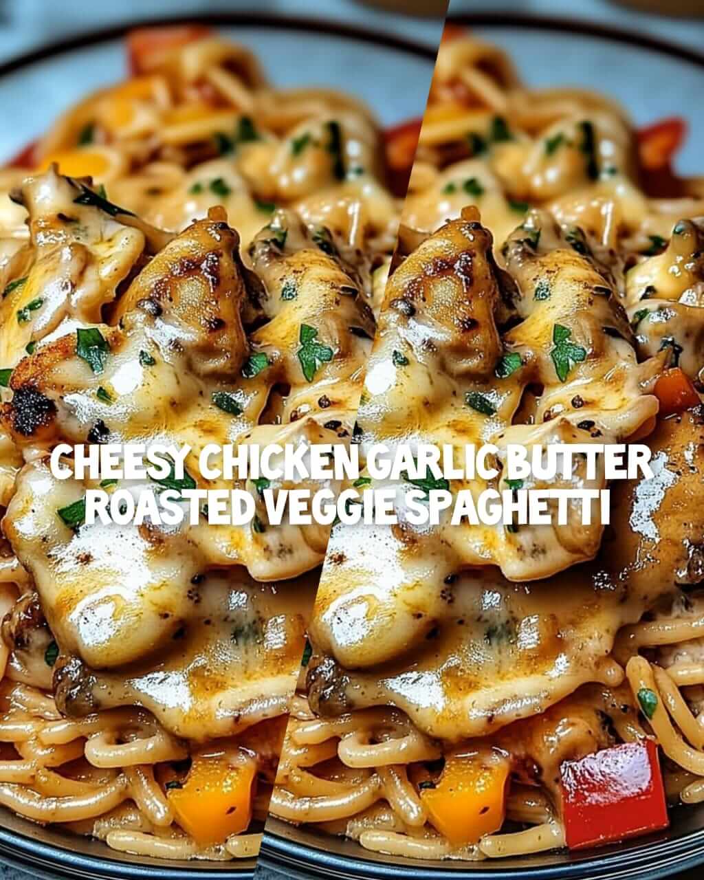 Cheesy Chicken Garlic Butter Roasted Veggie Spaghetti 1