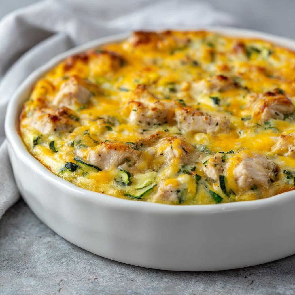 Creamy Herb Chicken & Zucchini Cheese Bake (Crustless) 1