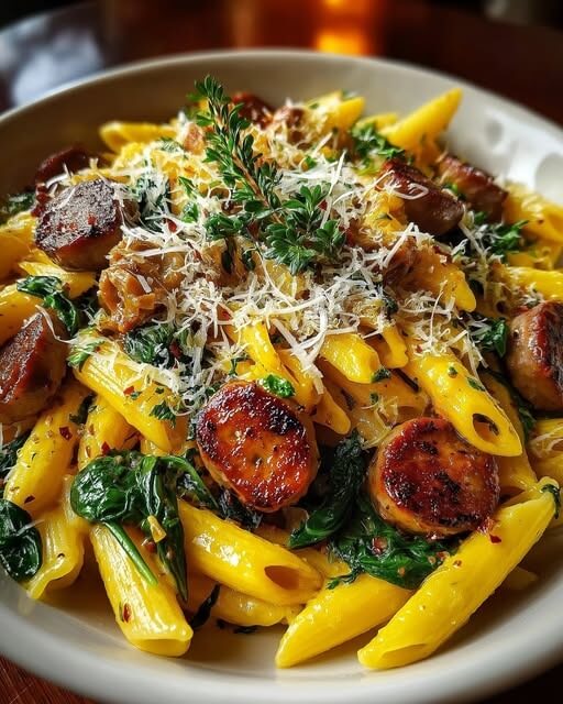 Mediterranean Butternut Squash Pasta with Sausage and Spinach 1