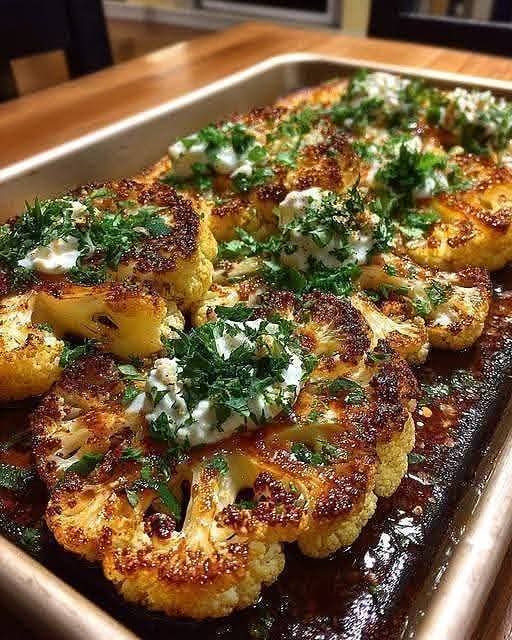 Hot Honey Roasted Cauliflower Steaks with Herb Yogurt 1