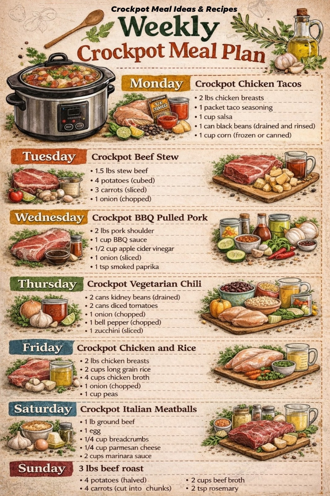 Weekly Crockpot Meal Plan (7 Easy Set-and-Forget Dinners) 1