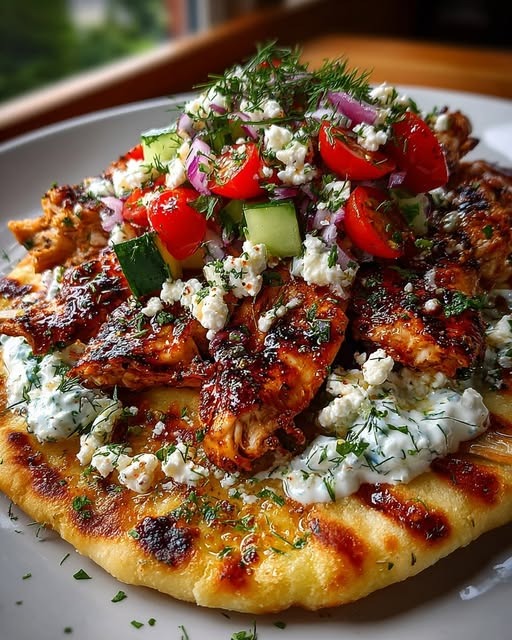 Mediterranean Spiced Chicken Flatbread with Creamy Dill Feta 1