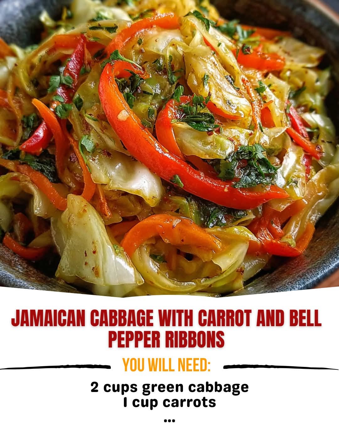Jamaican Cabbage with Carrot and Bell Pepper Ribbons 1