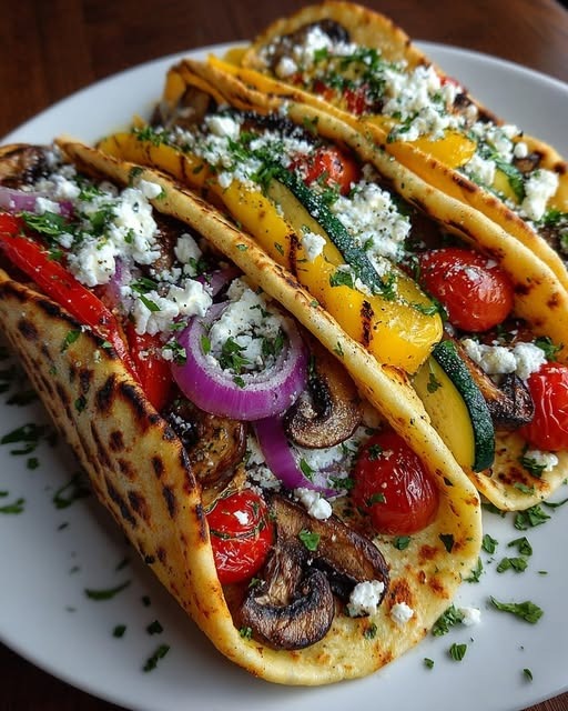 Greek Grilled Veggie Wraps with Roasted Garlic Feta Sauce 1