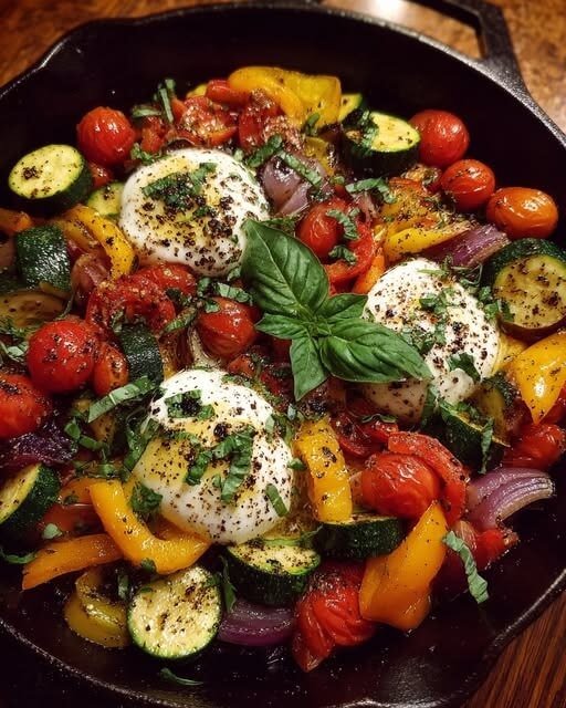 Warm Burrata & Garlic Roasted Veggie Skillet 1