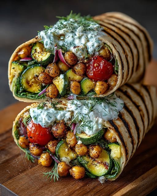Grilled Zucchini & Feta Chickpea Wrap with Herbed Yogurt 1