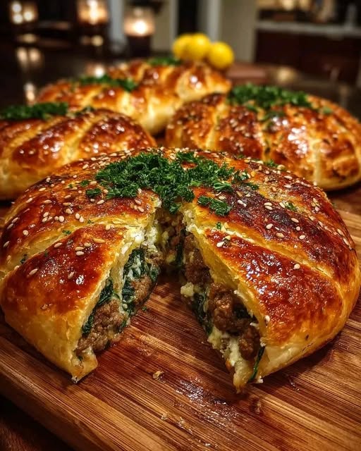 Savory Feta & Spinach Sfiha (Meat Pie) with Lemon Pine Nuts 1